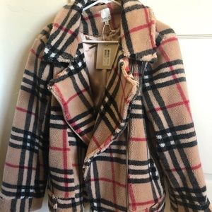 MINKPINK Check Shearling Biker Jacket